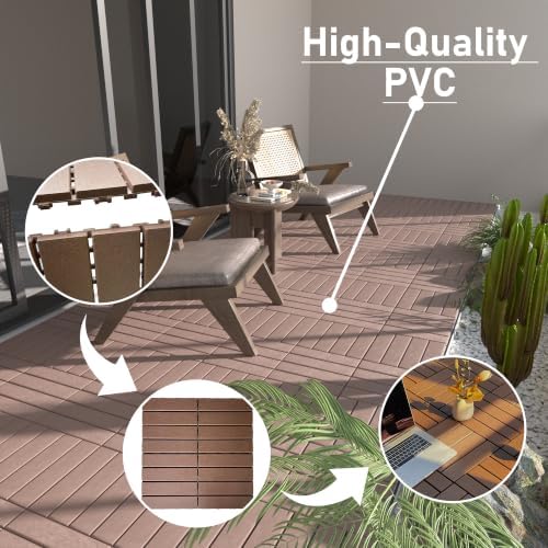 44 Pack Interlocking Deck Tiles, Plastic Patio Flooring（Stripe） - Image 5