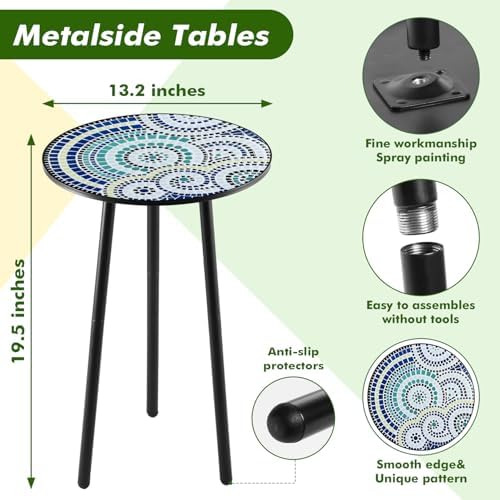 1 Pack Metal Outdoor Side Table Small Outside Round End Table - Image 3