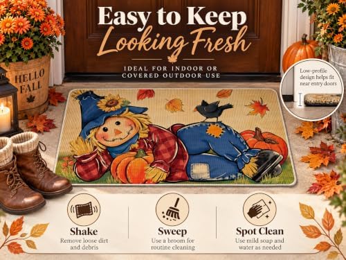 Fall Scarecrow Decorative Front Door Mat, Autumn Pumpkin Crow - Image 5
