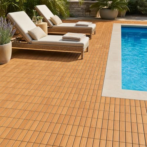 Goplus 54-Pack Acacia Wood Interlocking Deck Tiles - Image 3