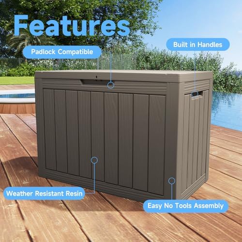 55 Gal Outdoor Storage Box Waterproof Lockable Deck Box Grey - Image 3