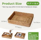 Large Rattan Serving Tray, Rectangle Wicker Storage Basket - Image 3