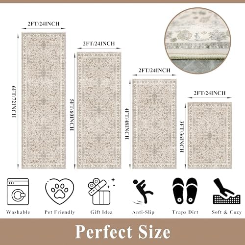4-Piece Kitchen Rug Set with Runner – Washable Non-Slip Floor Mats - Image 2