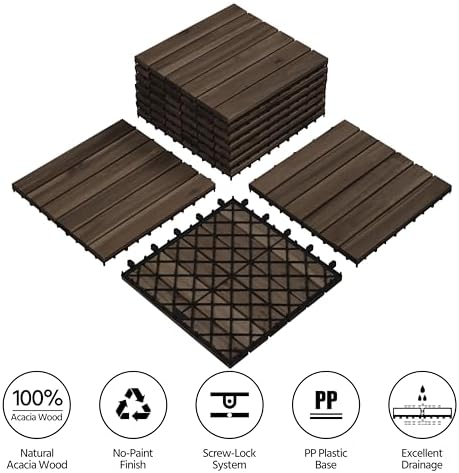 Yaheetech 27PCS Deck Tiles Acacia Wood Interlocking Outdoor Flooring - Image 5