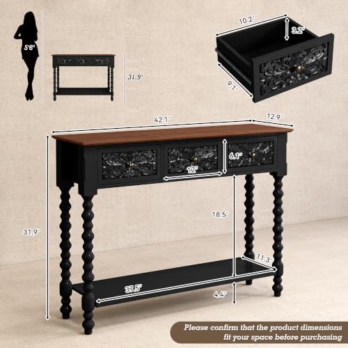 Console Table with 3 Vintage Carved Drawers - Image 2
