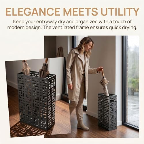 BEWBBAT Umbrella Stand Rack for Entryway, Hollow Metal Holder, FreeStanding - Image 5