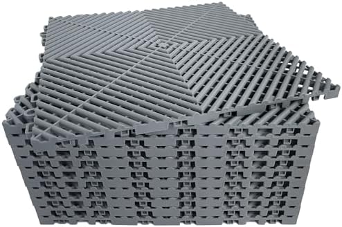 Interlocking Garage Floor Tiles, Rigid Drainage 16"x16" Gray 24-Pack by HTWELL