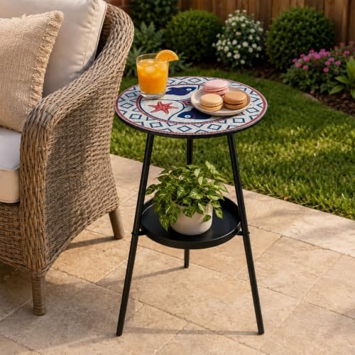 2-Tier Metal Outdoor Side Table 13.5" Round End Table - Image 5