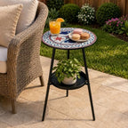 2-Tier Metal Outdoor Side Table 13.5" Round End Table - Image 5
