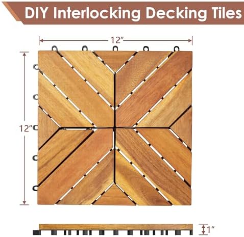 PrimeZone 432 PCS Solid Acacia Wood Interlocking Patio Deck Tiles Outdoor - Image 2