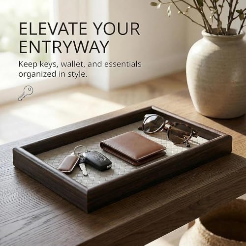 Wooden Valet Tray with Leather Base - Image 2