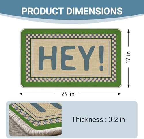 Hey Welcome Front Door Mat, Vintage Green Checkered Border - Image 3