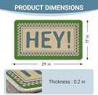 Hey Welcome Front Door Mat, Vintage Green Checkered Border - Image 3
