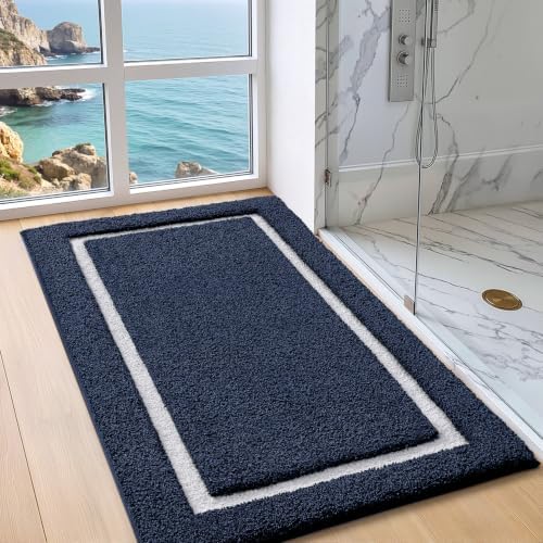 Color&Geometry Navy Blue Bathroom Rugs 43x24, Extra Soft Absorbent Microfiber - Image 3