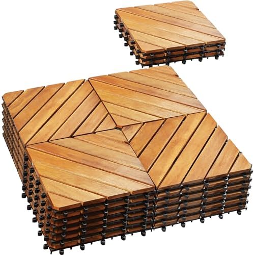 PrimeZone 27 PCS Solid Acacia Wood Interlocking Patio Deck Tiles Outdoor by PrimeZone
