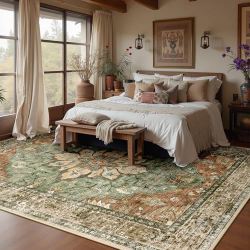 RELEANY Washable Area Rug, Brick/Brown/Green - Image 4