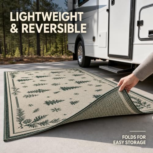 3x5 Ft Pine Tree Christmas Reversible Plastic Straw Outdoor Rug - Image 5