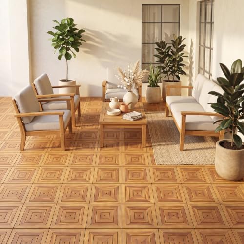Goplus 48-Pack Acacia Wood Interlocking Deck Tiles - Image 2