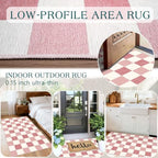 Pink White Checkered Rug - Image 5