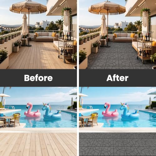Interlocking Deck Tiles Outdoor, 44 Pack 12" Stone Pattern Patio Flooring - Image 7
