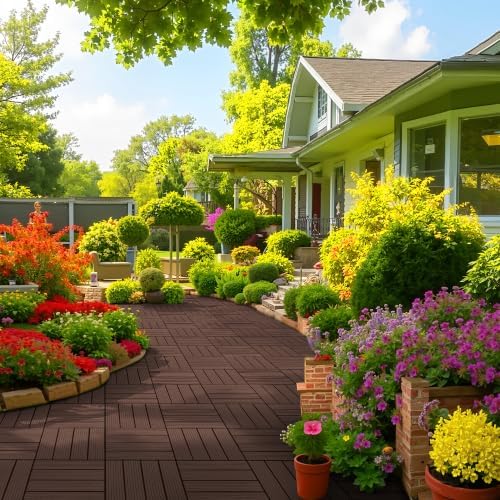 Composite Interlocking Deck Tiles Outdoor, 9 Pack, Light Coffee Color - Image 6
