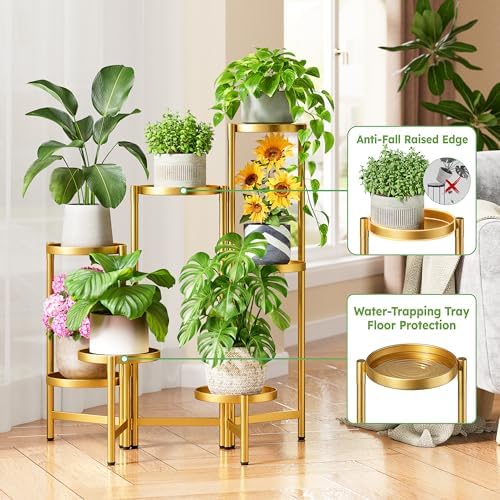 Stand Plants Gold, 7 Tiered Corner Plant Stand Indoor Outdoor, Tall Folding Rack - Image 4