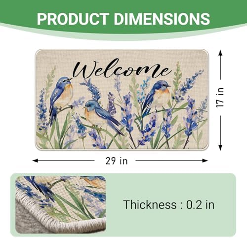 Welcome Spring Summer Bluebirds Decorative Front Door Mat - Image 3