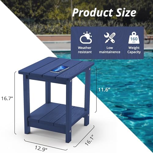 LUE BONA Outdoor Side Table, 2-Tier HDPS Small Patio Table - Image 2