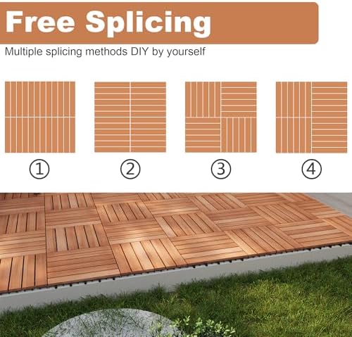 PrimeZone 297 PCS Solid Acacia Wood Interlocking Deck Tiles, Natural Wood - Image 6