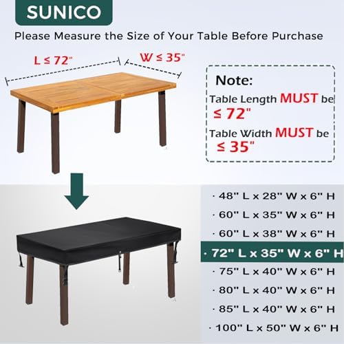SUNICO Outdoor Table Covers Waterproof Rectangle 72x35x6in - Image 2