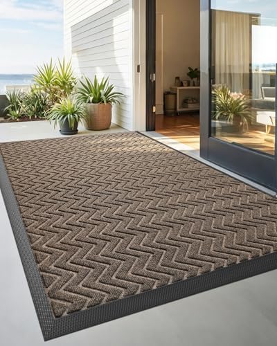 DEXI Front Door Mat Outside Entrance 24x48 Rubber Entry Doormat Chevron - Image 3