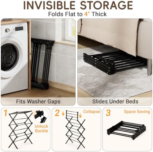 Foldable Clothes Drying Rack, Sleek Black - Image 4