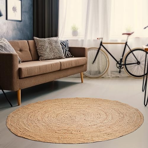 Hausattire Jute Braided Woven Area Rug 5 Feet Round by Hausattire