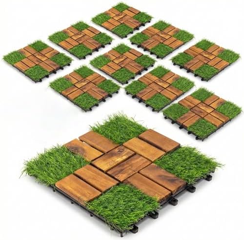 10 Pack Interlocking Deck Tiles, Weather Resistant Outdoor Flooring by Unknown