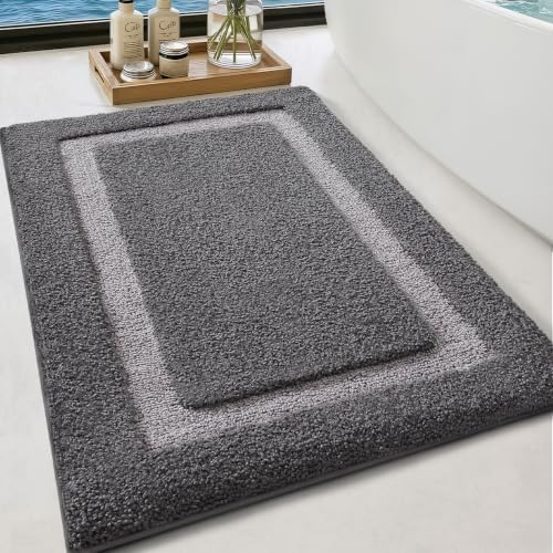 Color&Geometry Gray Bathroom Rugs 36x24, Extra Soft Absorbent Microfiber Bath - Image 2