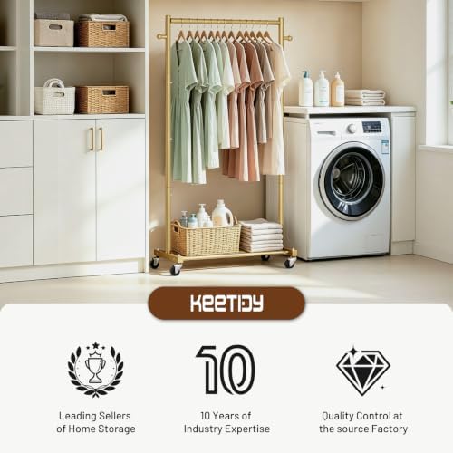 KEETDY 60" Small Clothing Rack for Hanging Clothes, Small Rolling Clothes Rack - Image 7