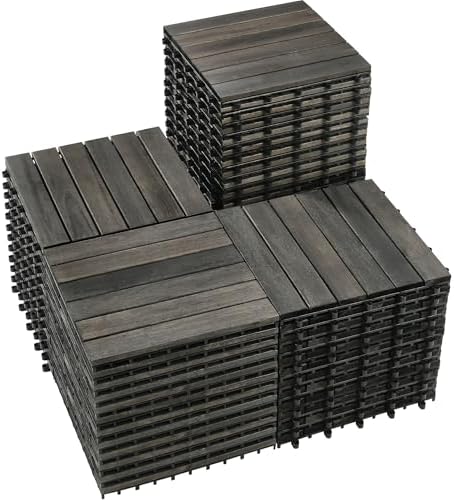 PrimeZone 54 PCS Solid Acacia Wood Interlocking Patio Deck Tiles Outdoor by PrimeZone