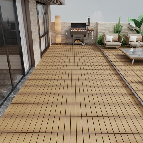 Interlocking Deck Tiles 12"x12" Waterproof Outdoor Patio Flooring Wood Plastic by WONSHREE