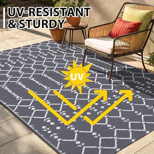 Smiry Outdoor Rug 6x9 ft Waterproof Reversible Boho Mat - Image 5
