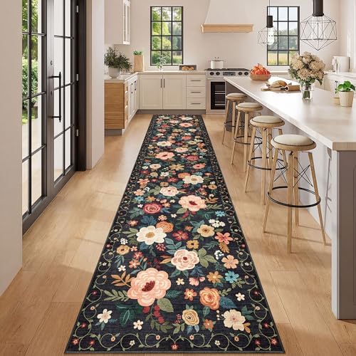 DUKINO 2.6x12 Kitchen Runner Rug, Floral Non Slip Long Washable Rug - Image 3
