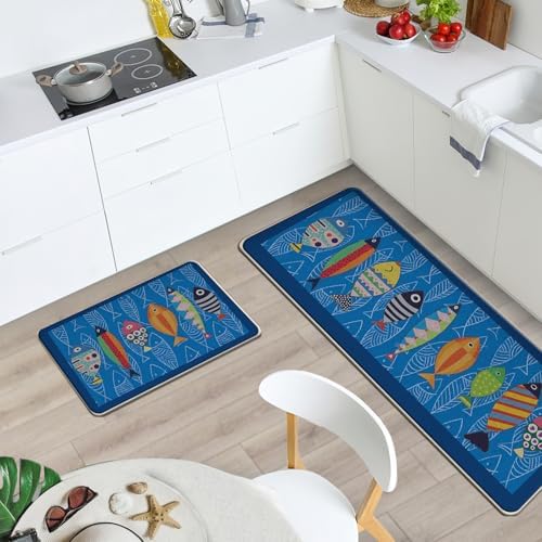 Coastal Fish Blue Kitchen Rugs Set of 2 - Image 2