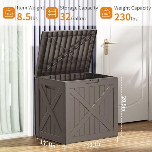 PatioZen 32 Gallon Resin Deck Box, Lockable Outdoor Storage Box - Image 5