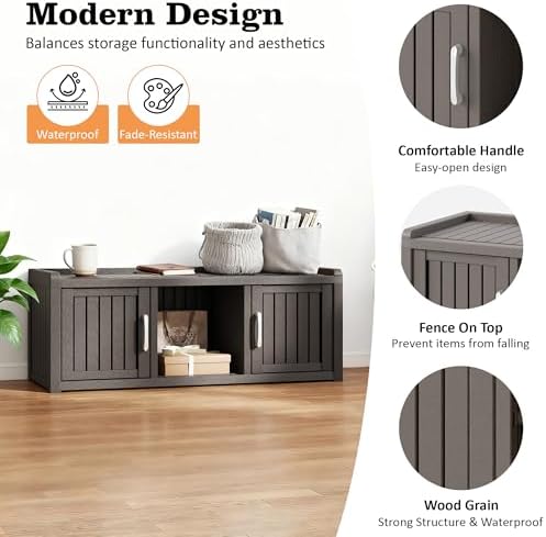 2-Tier Storage Bench, Waterproof UV-Resistant Outdoor Shoe Storage Cabinet - Image 2