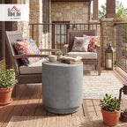 HOMCOM Outdoor Side Table Round Small End Table Concrete Finish Light Gray - Image 2