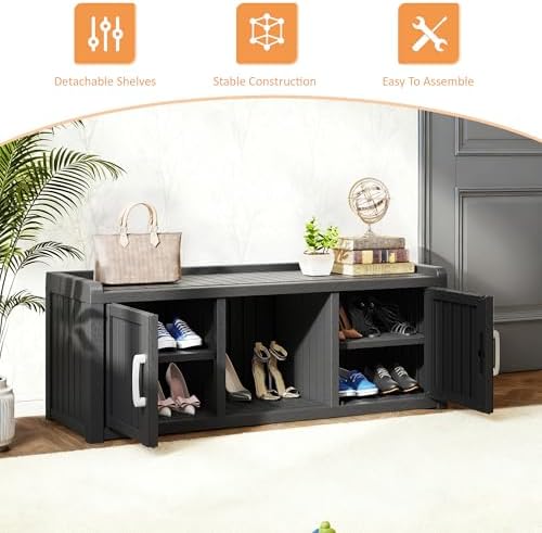 2-Tier Storage Bench, Waterproof UV-Resistant Outdoor Shoe Storage Cabinet - Image 4
