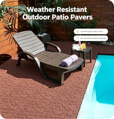 44 Pack Brown Stone Texture Interlocking Deck Tiles, 12x12 Waterproof Weather - Image 7