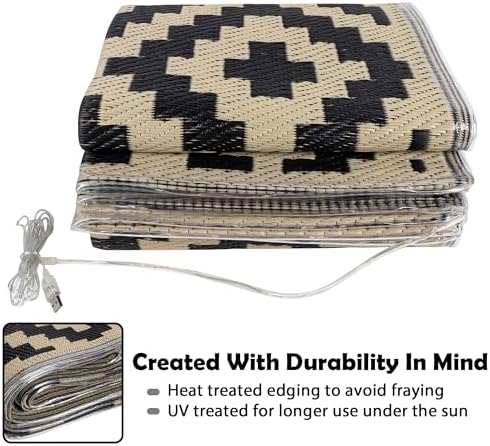 SAND MINE Reversible Mats with Led Strip Lights, Plastic Straw Rug, Modern Area - Image 4