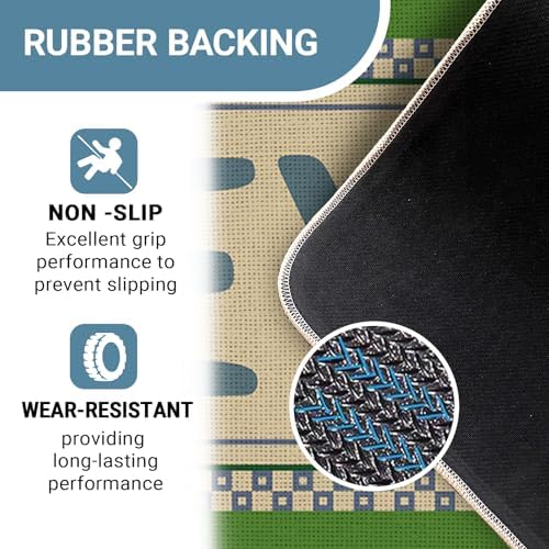 Hey Welcome Front Door Mat, Vintage Green Checkered Border - Image 4