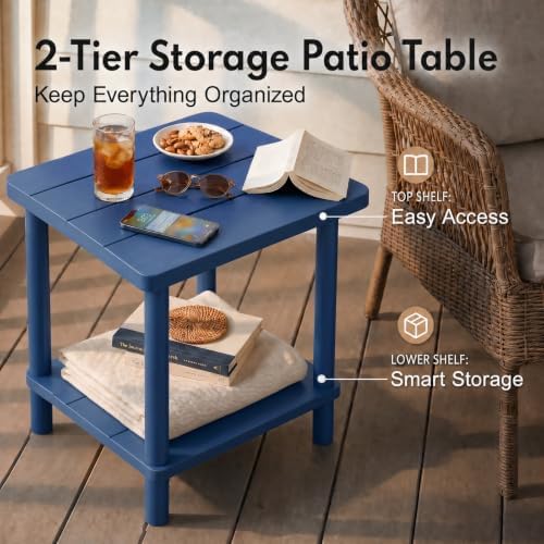 PASAMIC Outdoor Side Table, 2-Tier Square Patio Table - Image 3