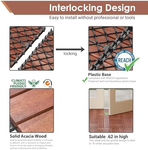 PrimeZone 297 PCS Solid Acacia Wood Interlocking Patio Deck Tiles Outdoor - Image 4